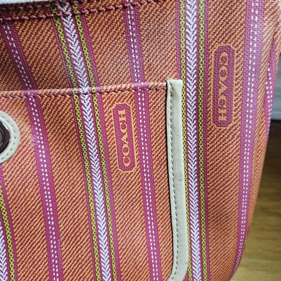 Coach Coral Beige Striped Shoulder Bag - Picture 2 of 7